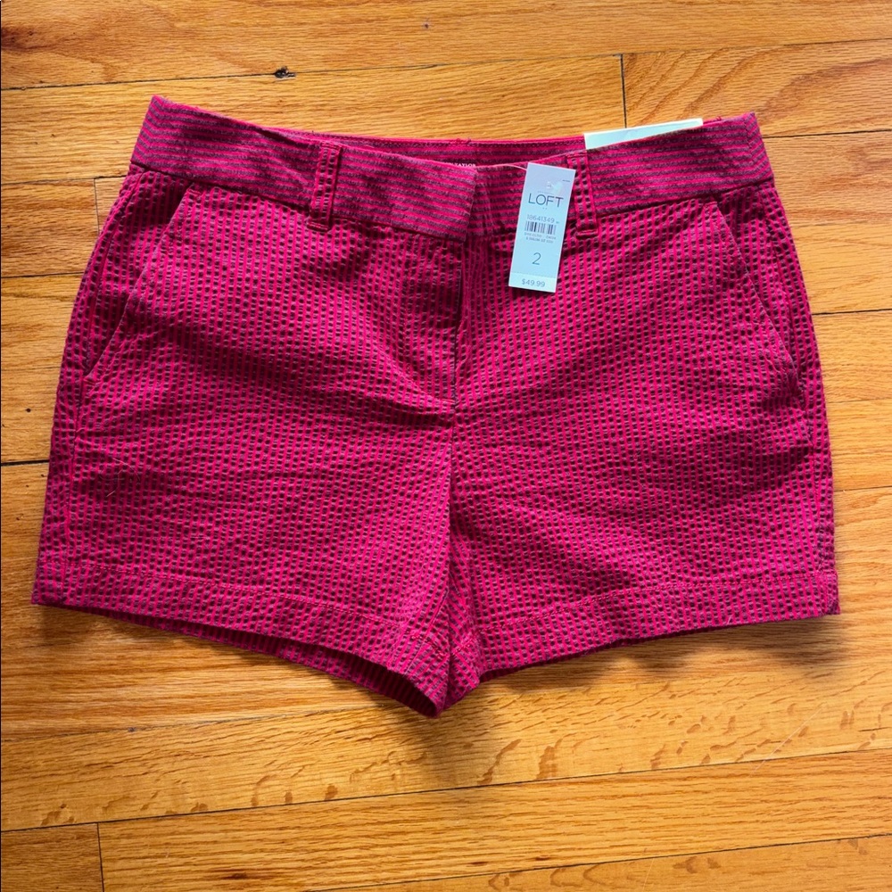 NEW LOFT Women's Fuchsia / Raspberry Navy Striped Shorts SZ 2 FREE SHIPPING
